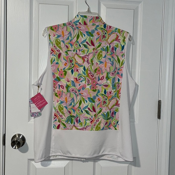 NWT Stella Parker Sport Floral Vine Sleeveless Polo UPF 50 Sun Protection Size L - Picture 3 of 10